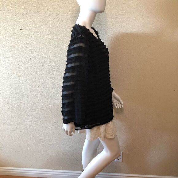 Alfani Striped-Lantern Sleeve Fringed Blouse Sz Lg - Picture 5 of 8